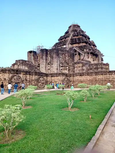 The Sun Temple at Konark with green lawns in front
