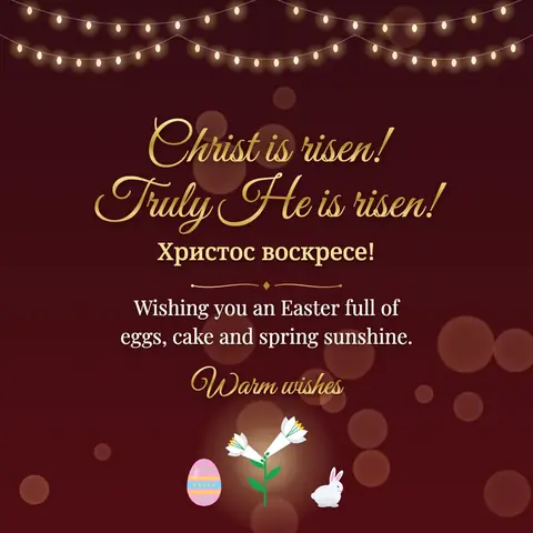 Orthodox Easter wishes image: Wishing you an Easter full of eggs, cake and spring sunshine.