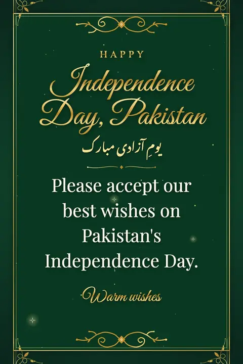 Pakistan Independence Day wishes image: Please accept our best wishes on Pakistan's Independence Day.
