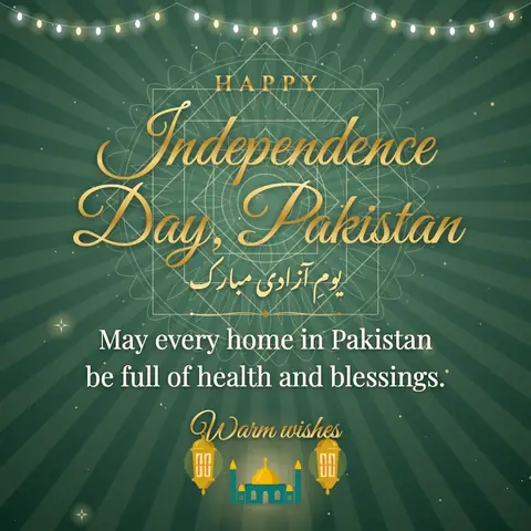 Pakistan Independence Day wishes image: May every home in Pakistan be full of health and blessings.