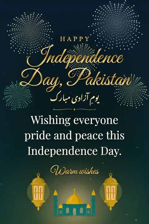 Pakistan Independence Day wishes image: Wishing everyone pride and peace this Independence Day.
