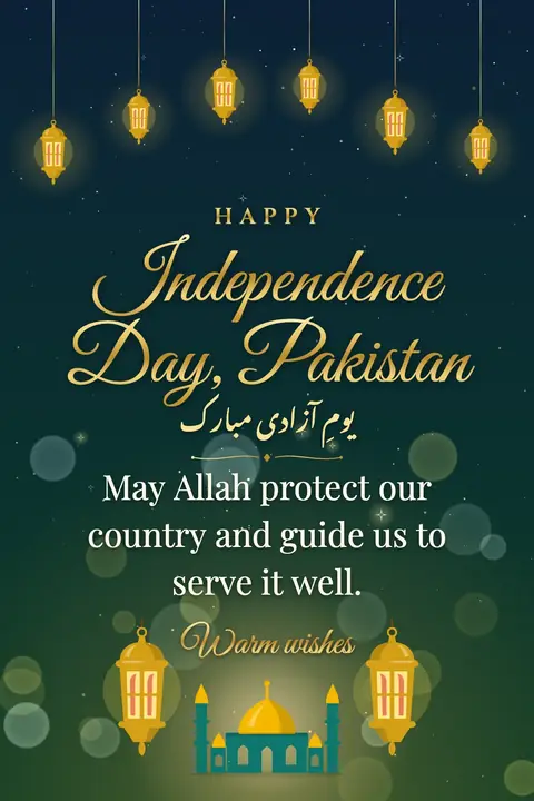 Pakistan Independence Day wishes image: May Allah protect our country and guide us to serve it well.