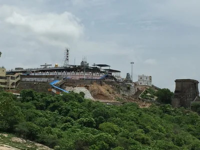 The Tiruttani Murugan temple on top of a green hill