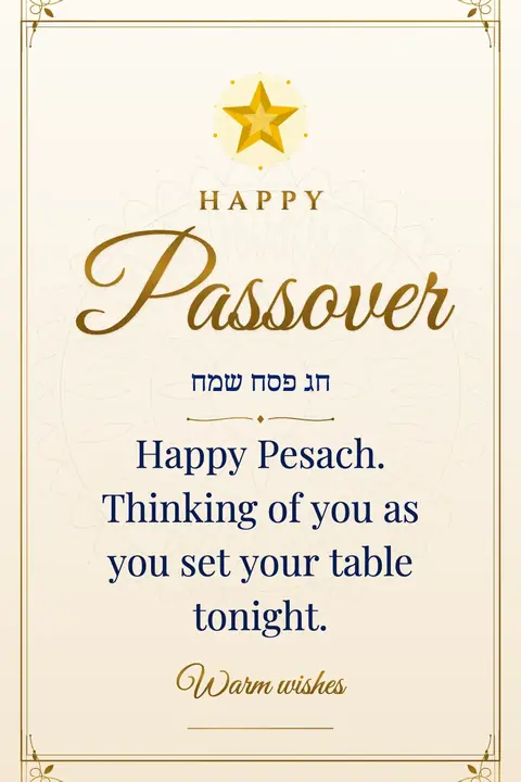 Passover wishes image: Happy Pesach. Thinking of you as you set your table tonight.
