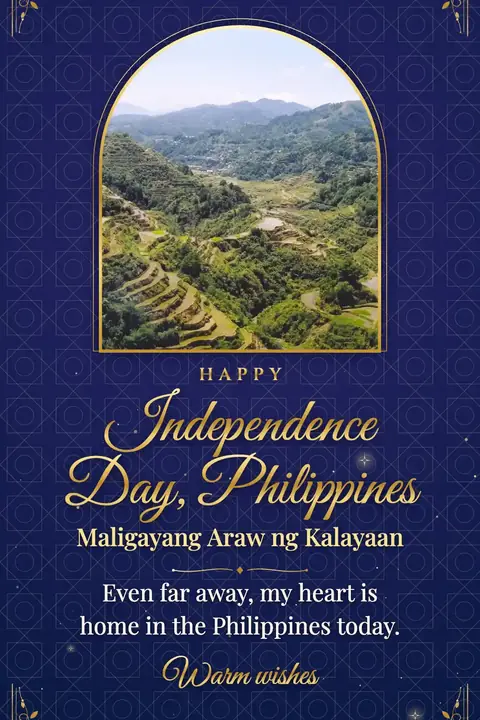 Philippine Independence Day wishes image: Even far away, my heart is home in the Philippines today.