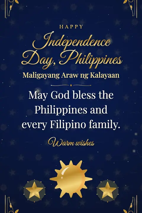 Philippine Independence Day wishes image: May God bless the Philippines and every Filipino family.