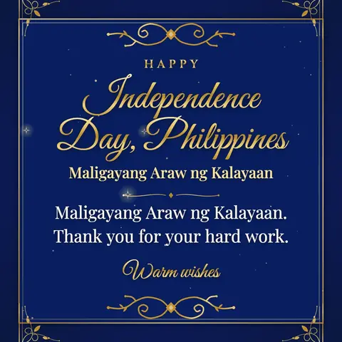 Philippine Independence Day wishes image: Maligayang Araw ng Kalayaan. Thank you for your hard work.