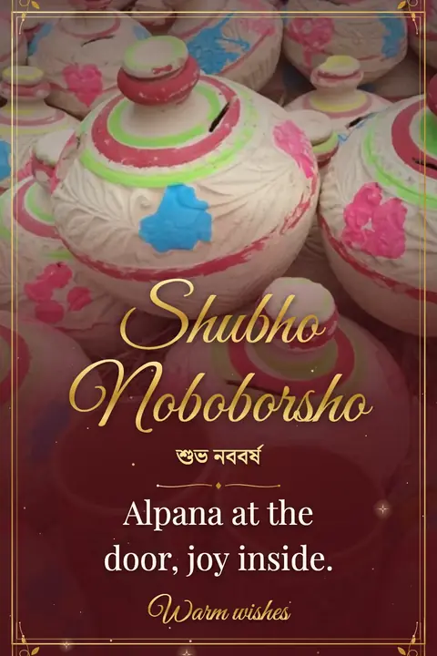 Pohela Boishakh wishes image: Alpana at the door, joy inside.
