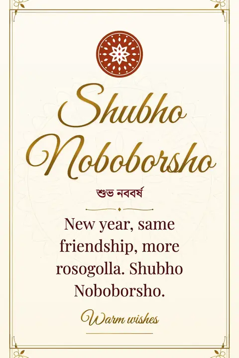 Pohela Boishakh wishes image: New year, same friendship, more rosogolla. Shubho Noboborsho.