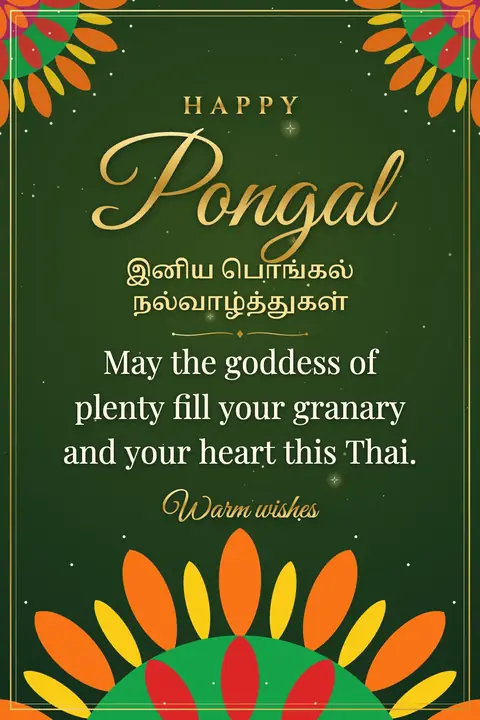 Pongal wishes image: May the goddess of plenty fill your granary and your heart this Thai.