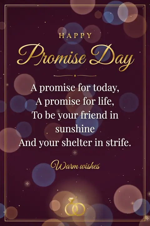 Promise Day wishes image: A promise for today, A promise for life, To be your friend in sunshine And your shelter in strife.