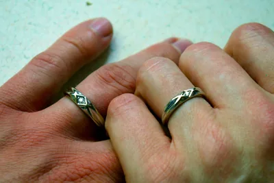 Two hands with matching wedding rings