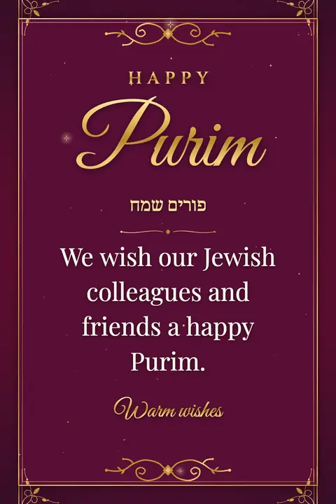 Purim wishes image: We wish our Jewish colleagues and friends a happy Purim.