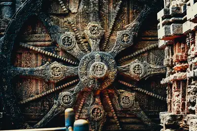 A great carved stone wheel of the Konark Sun Temple in Odisha