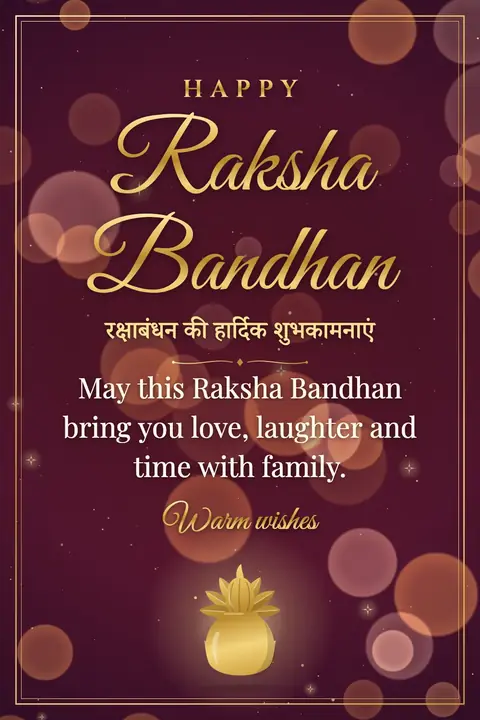 Raksha Bandhan wishes image: May this Raksha Bandhan bring you love, laughter and time with family.