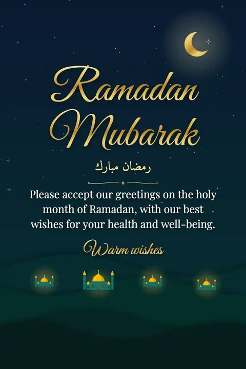 Ramadan wishes image: Please accept our greetings on the holy month of Ramadan, with our best wishes for your health and well-being.