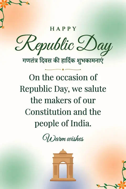 Republic Day (India) wishes image: On the occasion of Republic Day, we salute the makers of our Constitution and the people of India.