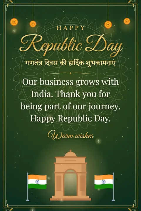 Republic Day (India) wishes image: Our business grows with India. Thank you for being part of our journey. Happy Republic Day.