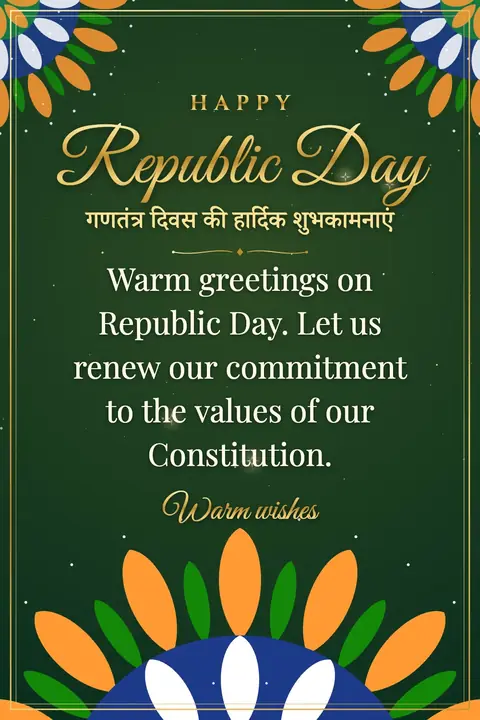 Republic Day (India) wishes image: Warm greetings on Republic Day. Let us renew our commitment to the values of our Constitution.