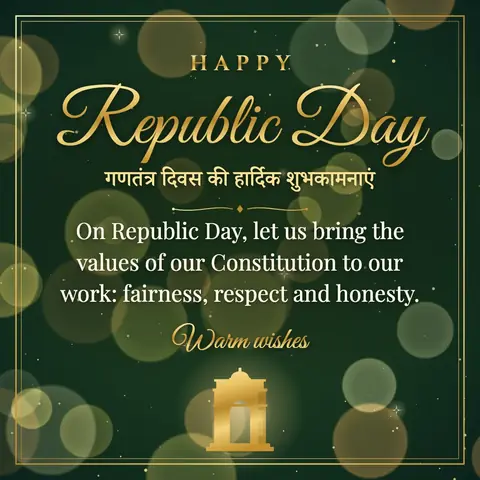 Republic Day (India) wishes image: On Republic Day, let us bring the values of our Constitution to our work: fairness, respect and honesty.