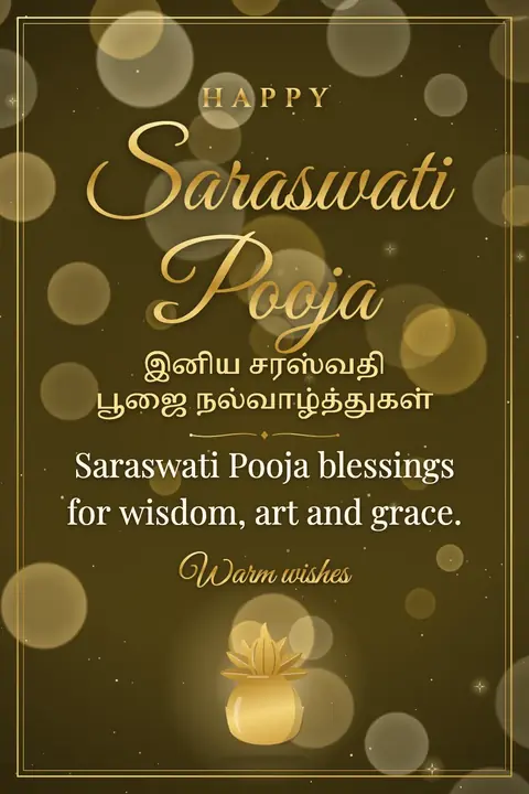 Saraswati Pooja wishes image: Saraswati Pooja blessings for wisdom, art and grace.