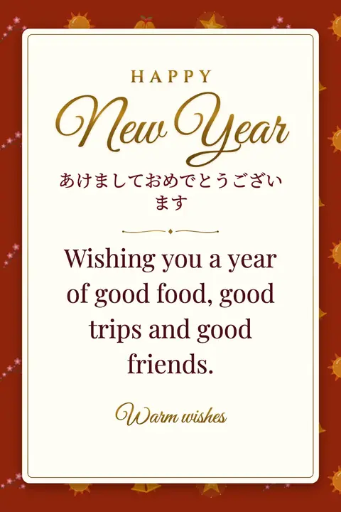 Shogatsu (Japanese New Year) wishes image: Wishing you a year of good food, good trips and good friends.
