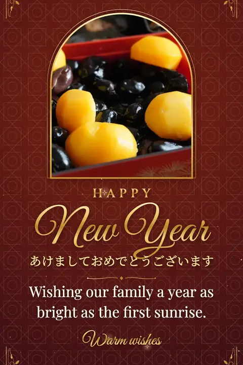 Shogatsu (Japanese New Year) wishes image: Wishing our family a year as bright as the first sunrise.