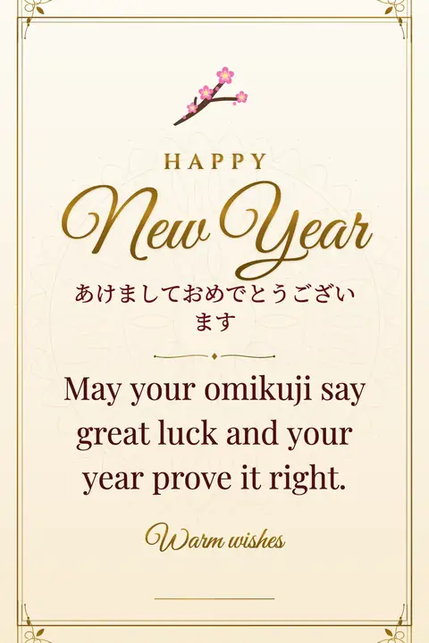 Shogatsu (Japanese New Year) wishes image: May your omikuji say great luck and your year prove it right.