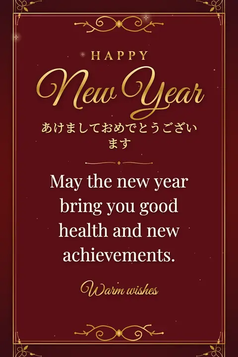 Shogatsu (Japanese New Year) wishes image: May the new year bring you good health and new achievements.
