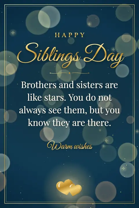 Siblings Day wishes image: Brothers and sisters are like stars. You do not always see them, but you know they are there.