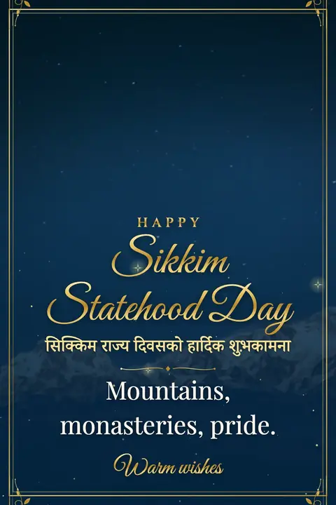 Sikkim Statehood Day wishes image: Mountains, monasteries, pride.