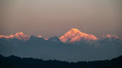 Kangchenjunga glowing pink at sunrise