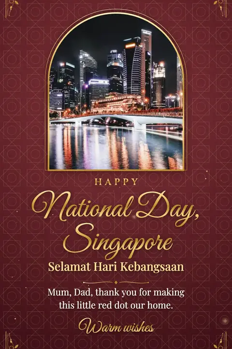 Singapore National Day wishes image: Mum, Dad, thank you for making this little red dot our home.
