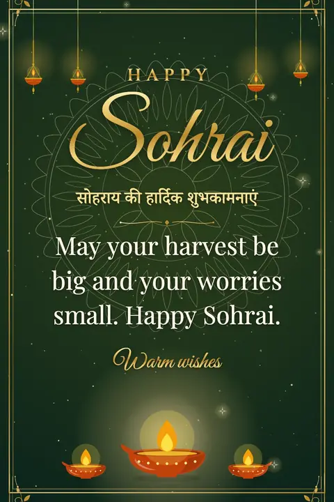 Sohrai wishes image: May your harvest be big and your worries small. Happy Sohrai.