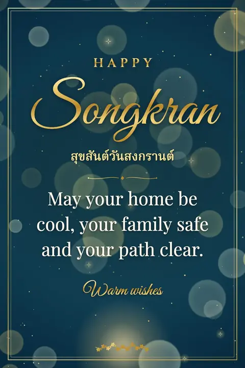 Songkran wishes image: May your home be cool, your family safe and your path clear.