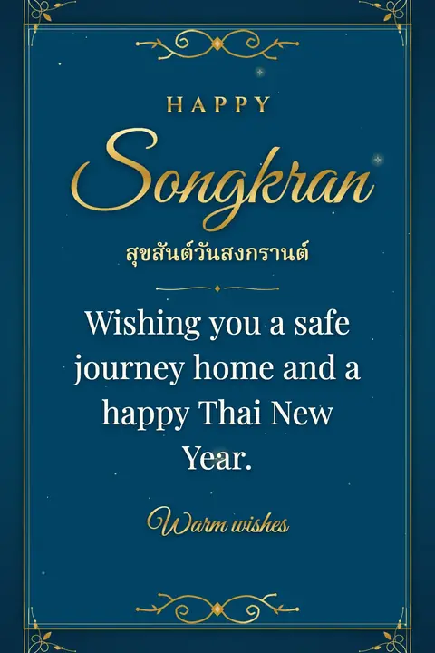 Songkran wishes image: Wishing you a safe journey home and a happy Thai New Year.