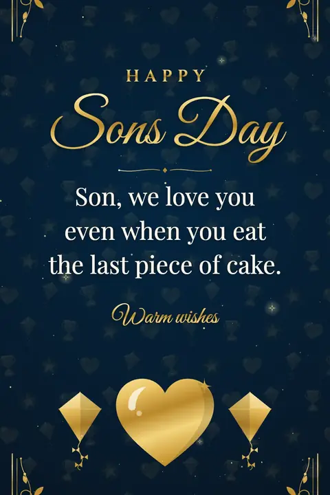 Sons Day wishes image: Son, we love you even when you eat the last piece of cake.