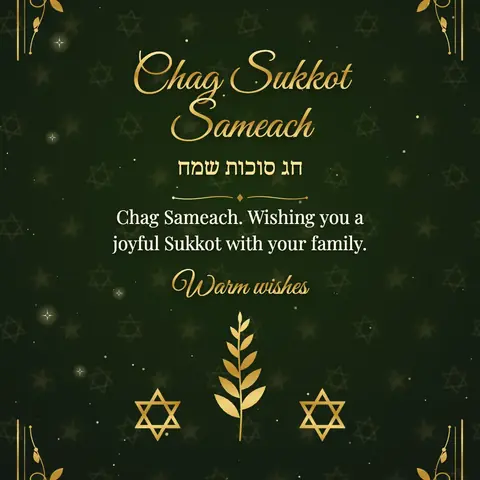 Sukkot wishes image: Chag Sameach. Wishing you a joyful Sukkot with your family.