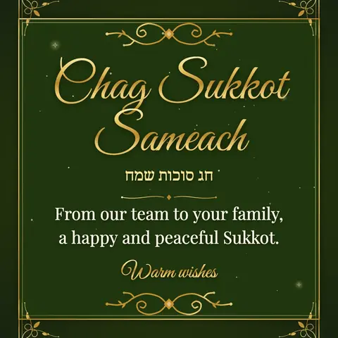 Sukkot wishes image: From our team to your family, a happy and peaceful Sukkot.
