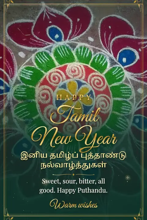 Tamil New Year wishes image: Sweet, sour, bitter, all good. Happy Puthandu.