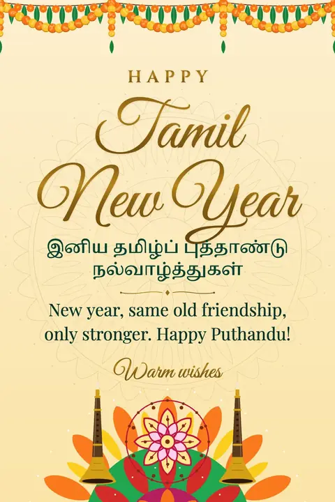 Tamil New Year wishes image: New year, same old friendship, only stronger. Happy Puthandu!