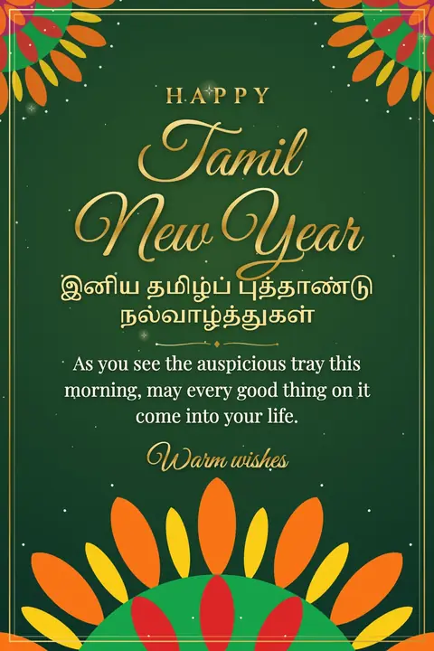 Tamil New Year wishes image: As you see the auspicious tray this morning, may every good thing on it come into your life.