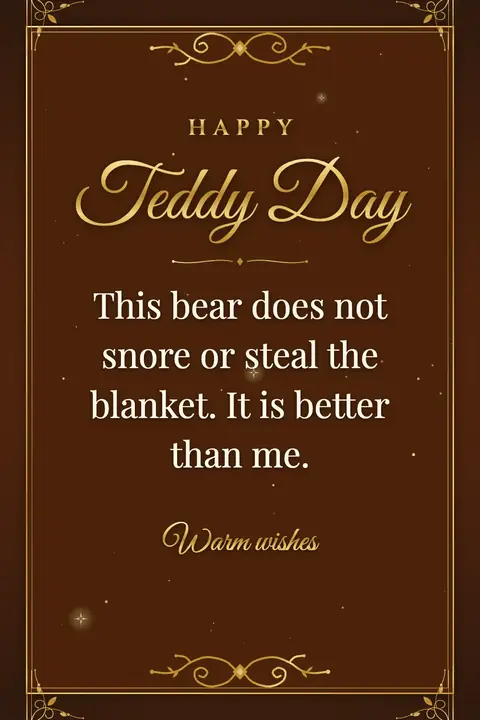 Teddy Day wishes image: This bear does not snore or steal the blanket. It is better than me.