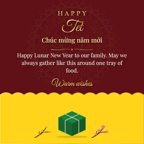 Tet wishes image: Happy Lunar New Year to our family. May we always gather like this around one tray of food.