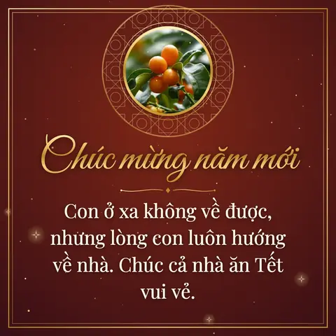 Tet wishes image: Con ở xa không về được, nhưng lòng con luôn hướng về nhà. Chúc cả nhà ăn Tết vui vẻ.