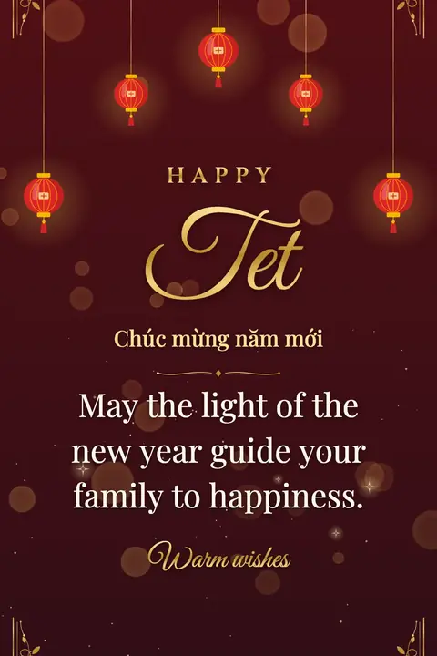 Tet wishes image: May the light of the new year guide your family to happiness.
