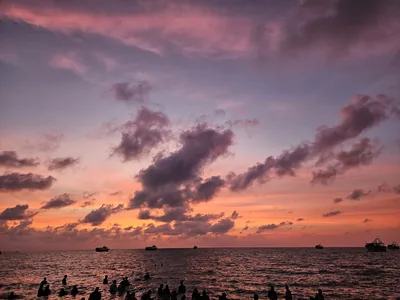 The morning sky over the sea at Agni Theertham in Rameswaram