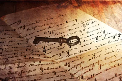 An old handwritten letter with a key on top