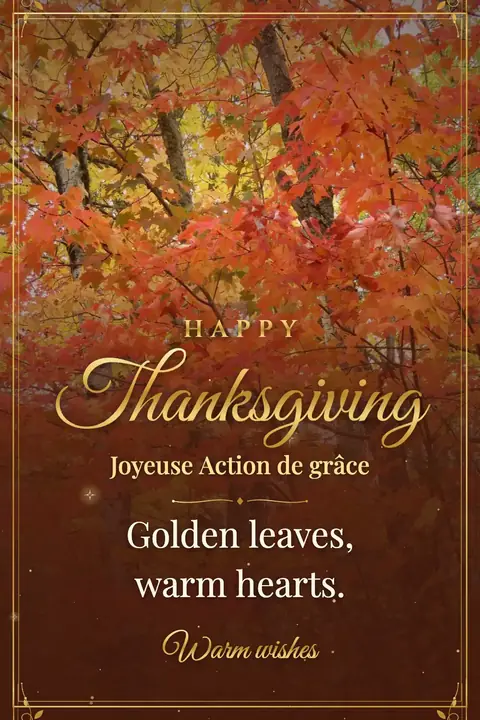 Thanksgiving (Canada) wishes image: Golden leaves, warm hearts.