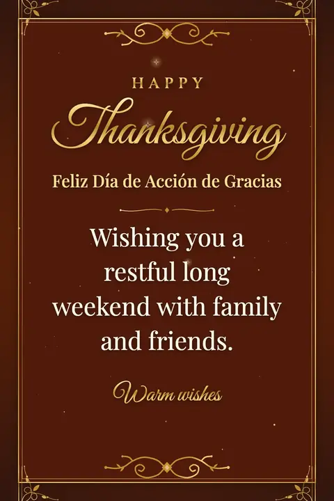 Thanksgiving wishes image: Wishing you a restful long weekend with family and friends.
